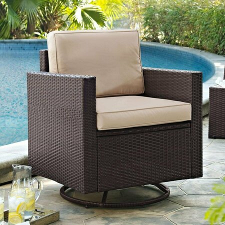 CROSLEY Palm Harbor Outdoor Wicker Swivel Rocker Chair with Sand Cushions KO70094BR-SA